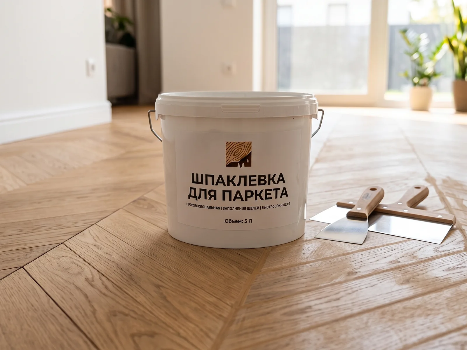 Шпаклёвка для паркета — ведро 5 л и шпатели